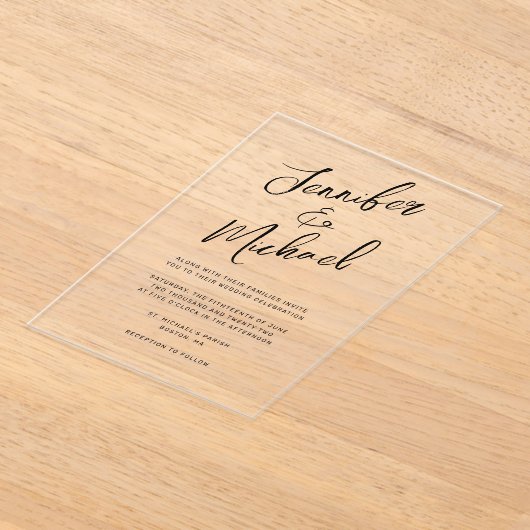 Moderne Zwarte Hand Geletterde Script Wedding Acryl Uitnodigingen (Laagn)