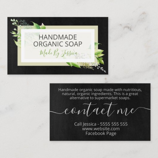 Moderne zwarte handgemaakte zeep Soy Melt Candle Visitekaartje (Voorkant / Achterkant)