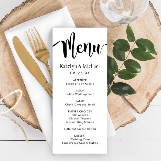 Moderne Zwarte Handgeschreven Script Bruiloft Menu