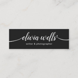 Moderne zwarte handgeschreven scriptkalligrafie mini visitekaartje