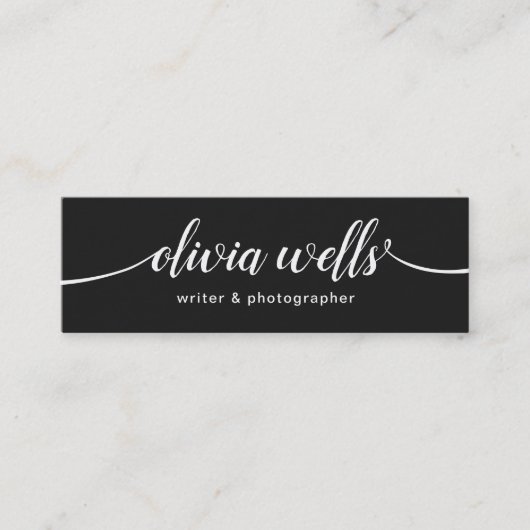 Moderne zwarte handgeschreven scriptkalligrafie mini visitekaartje (Voorkant)