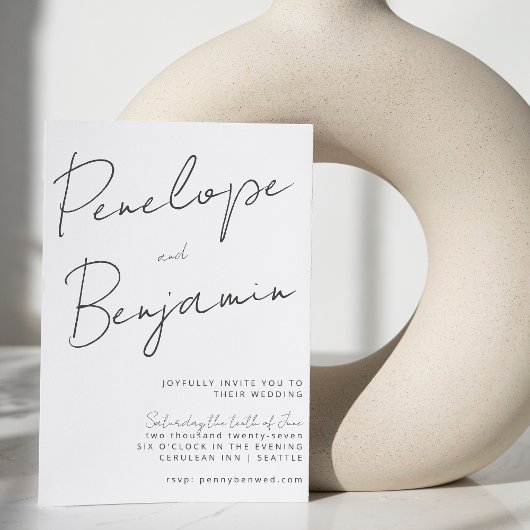 Moderne zwarte handschriftenbruiloft in één keer kaart