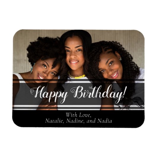 Moderne zwarte Happy Birthday Custom Photo Magnet Magneet (Horizontaal)