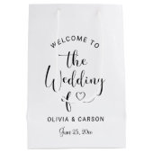 Moderne Zwarte Hart Script Welkom Bruiloft Medium Cadeauzakje (Achterkant)
