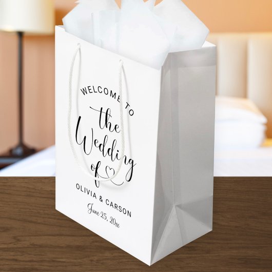 Moderne Zwarte Hart Script Welkom Bruiloft Medium Cadeauzakje