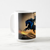 Moderne zwarte hengst in de woestijn koffiemok (Voorkant links)