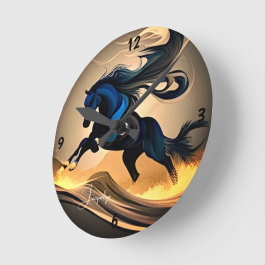 Moderne zwarte hengst in de woestijn ronde klok (Hoek)