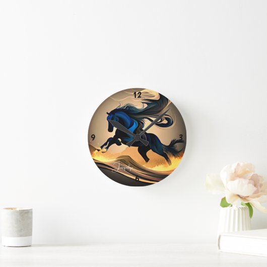 Moderne zwarte hengst in de woestijn ronde klok (Huis)