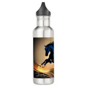 Moderne zwarte hengst in de woestijn waterfles  (Links)