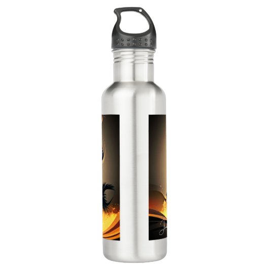 Moderne zwarte hengst in de woestijn waterfles  (Achterkant)