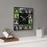 Moderne zwarte hond foto collage familienaam vierkante klok<br><div class="desc">Modern zwart Familie,  huisdier foto collage klok. Voeg uw eigen persoonlijke foto's en naam toe om de klok te personaliseren en u zult een zeer persoonlijke en unieke klok creëer.</div>