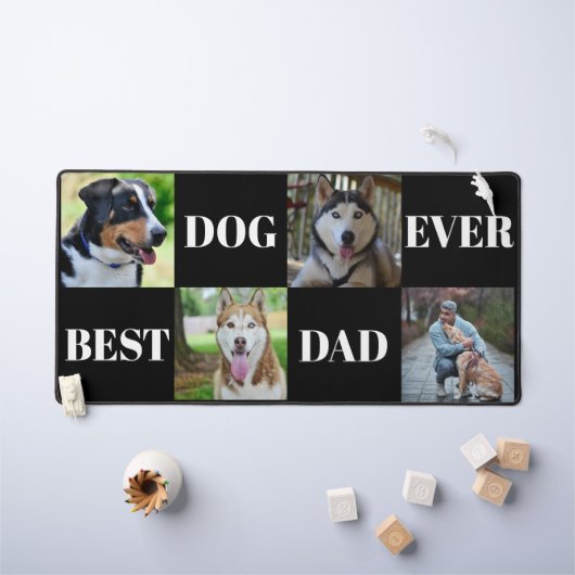 Moderne zwarte hond vader vier foto collage bureaumat (Kindertafel)