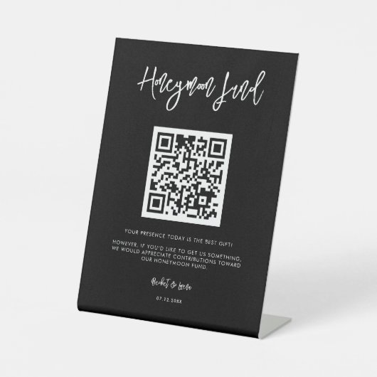 moderne zwarte Honeymoon-code QR-code Reclamebord Met Voetstuk (Voorkant)