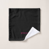 Moderne zwarte hotroze eenvoudige scriptmonogram bad handdoek (Wasdoekje)