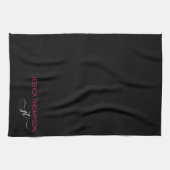 Moderne zwarte hotroze eenvoudige scriptmonogram theedoek (Horizontaal)