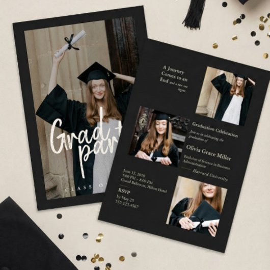 Moderne Zwarte Houtskool Foto Collage Afstuderen Kaart