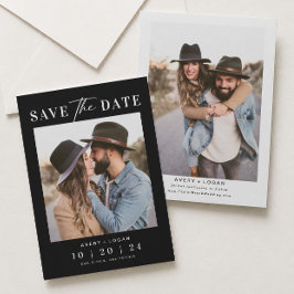 Moderne Zwarte Huwelijksfoto Save The Date