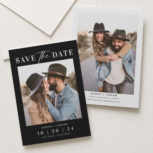 Moderne Zwarte Huwelijksfoto Save The Date