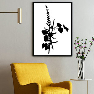 Moderne Zwarte Inkt Abstracte Wildflower Floral Ar Poster