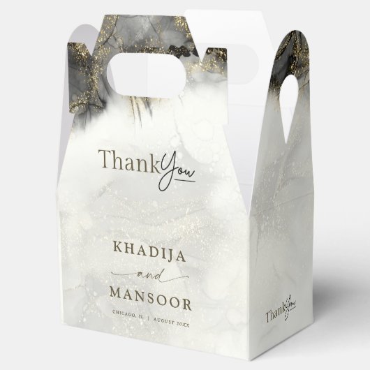 Moderne zwarte inkt gouden islamitische bruiloft D Bedankdoosjes (Geopend)