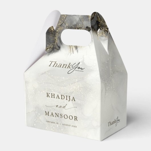Moderne zwarte inkt gouden islamitische bruiloft D Bedankdoosjes (Voorkant Zijde)