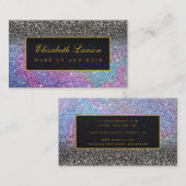 Moderne zwarte iriserende glitter schoonheid make- visitekaartje (Voorkant / Achterkant)