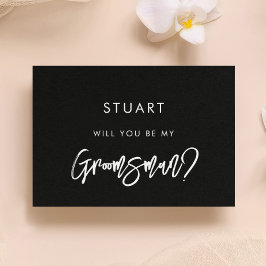 Moderne zwarte kaart voor bruidsjonker uitnodiging