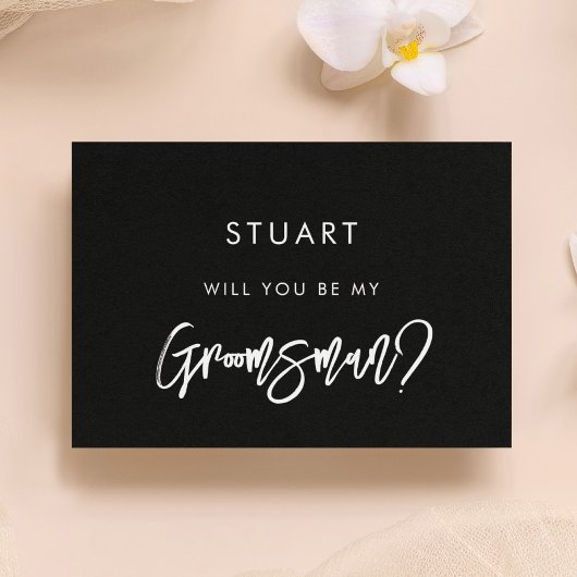 Moderne zwarte kaart voor bruidsjonker uitnodiging