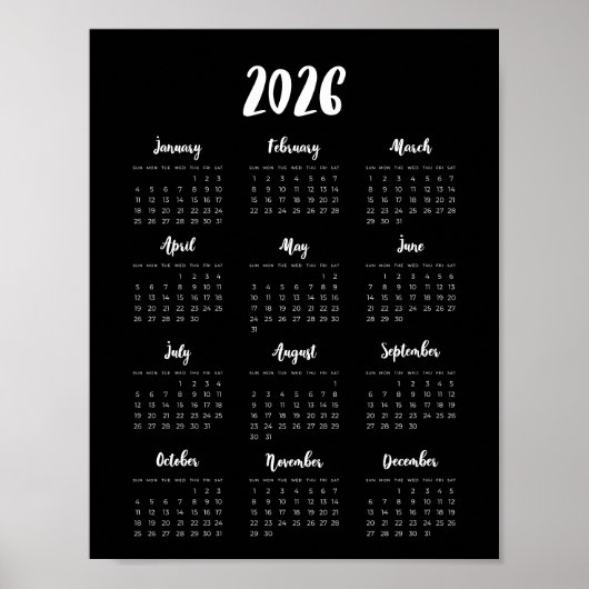 Moderne zwarte kalender 2025 poster (Voorkant)