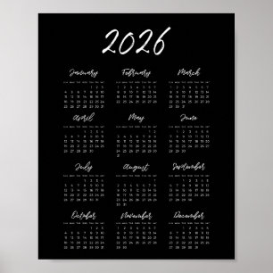 Moderne zwarte kalender 2025 poster