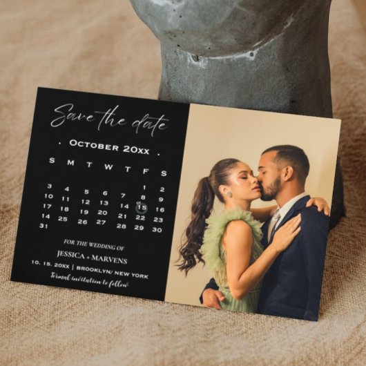 Moderne zwarte kalender foto save the date kaart