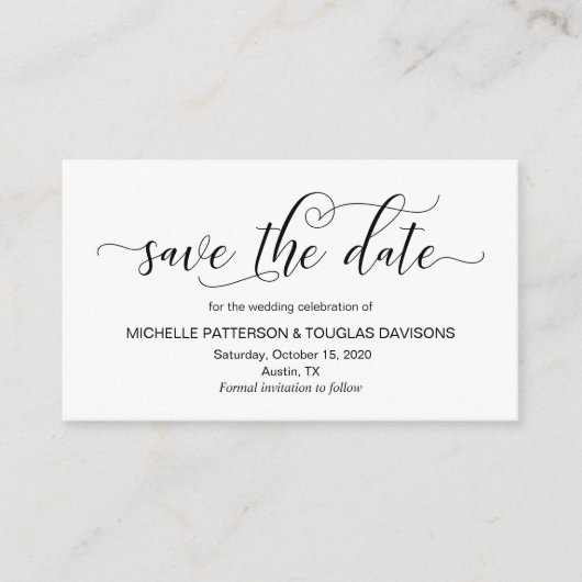 Moderne zwarte kalligrafie, bruiloft Bewaar de dat Informatiekaartje (Voorkant)