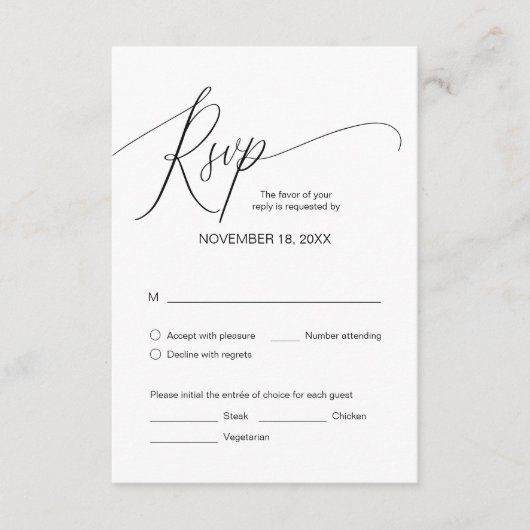 Moderne zwarte kalligrafie, bruiloft-binnenste RSV Informatiekaartje (Voorkant)
