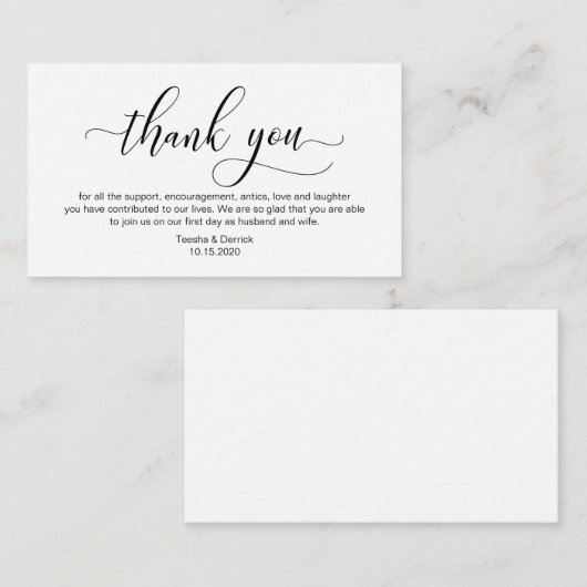 Moderne zwarte kalligrafie, bruiloft Dank u Informatiekaartje (Voorkant / Achterkant)