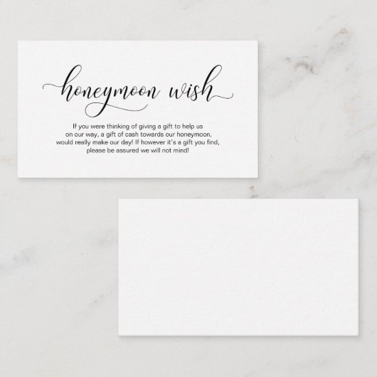 Moderne zwarte kalligrafie, bruiloft Honeymoon Wis Informatiekaartje (Voorkant / Achterkant)