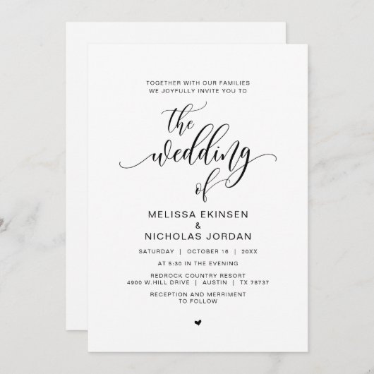 Moderne zwarte kalligrafie, bruiloft kaart (Voorkant / Achterkant)