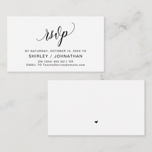 Moderne zwarte kalligrafie, bruiloft RSVP Informatiekaartje (Voorkant / Achterkant)