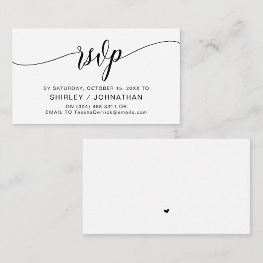 Moderne zwarte kalligrafie, bruiloft RSVP Informatiekaartje (Voorkant / Achterkant)