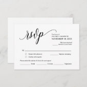 Moderne zwarte kalligrafie, bruiloft RSVP Informatiekaartje (Voorkant / Achterkant)