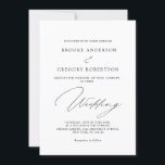 Moderne zwarte kalligrafie Eenvoudig minimalistisc Kaart<br><div class="desc">Zwarte kalligrafie trouwuitnodiging,  perfect voor een moderne romantische,  minimalistische bruiloft. Het ontwerp biedt een mooie en elegante typografie op een witte achtergrond met een schone en eenvoudige look. Neem contact met mij op voor hulp bij aanpassingen of als u een ander product nodig hebt met dit ontwerp.</div>