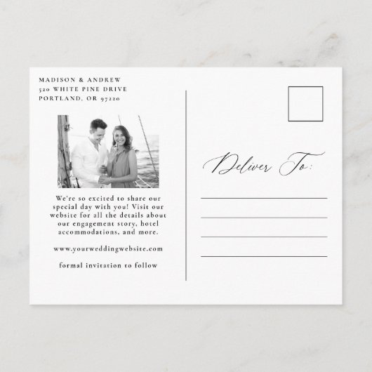 Moderne zwarte kalligrafie Foto opslaan Datum Aankondigingskaart (Achterkant)