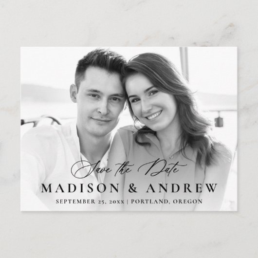 Moderne zwarte kalligrafie Foto opslaan Datum Aankondigingskaart (Voorkant)