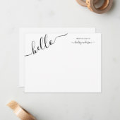 Moderne zwarte kalligrafie Hallo op maat Notitiekaartje (Voorkant / Achterkant in situ)