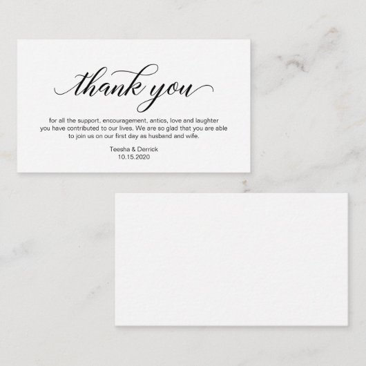 Moderne zwarte kalligrafie Weddenschap Bedankt Informatiekaartje (Voorkant / Achterkant)
