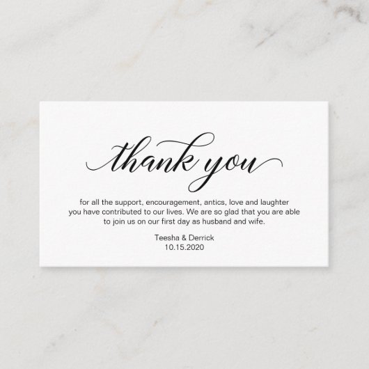 Moderne zwarte kalligrafie Weddenschap Bedankt Informatiekaartje (Voorkant)