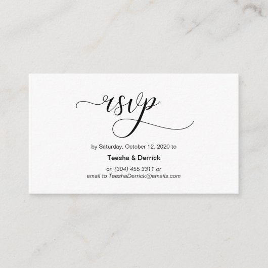 Moderne zwarte kalligrafie, Wedding RSVP Informatiekaartje (Voorkant)