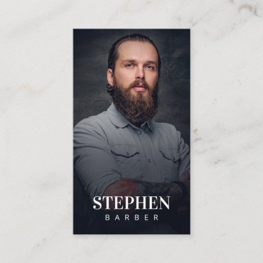 Moderne zwarte kapperszaak kapster kapster stylist visitekaartje (Voorkant)