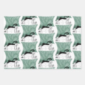 Moderne zwarte kat en Planten patroon Inpakpapier Vel (Voorkant)
