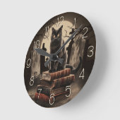 Moderne  zwarte kat Halloween Ronde Klok (Hoek)