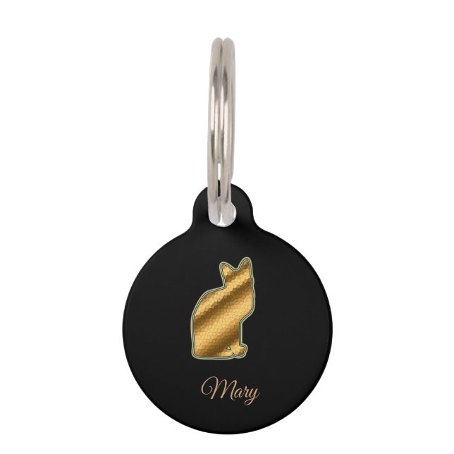 Moderne zwarte kat huisdierpenning (Voorkant)